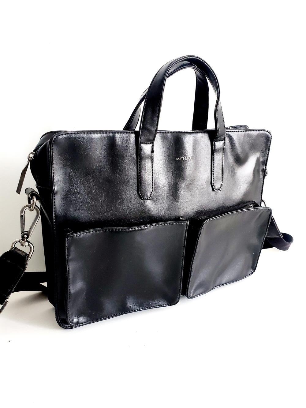 Matt & Nat Black  Vegan Leather Briefcase - Men's Two-Pocket Work Bag